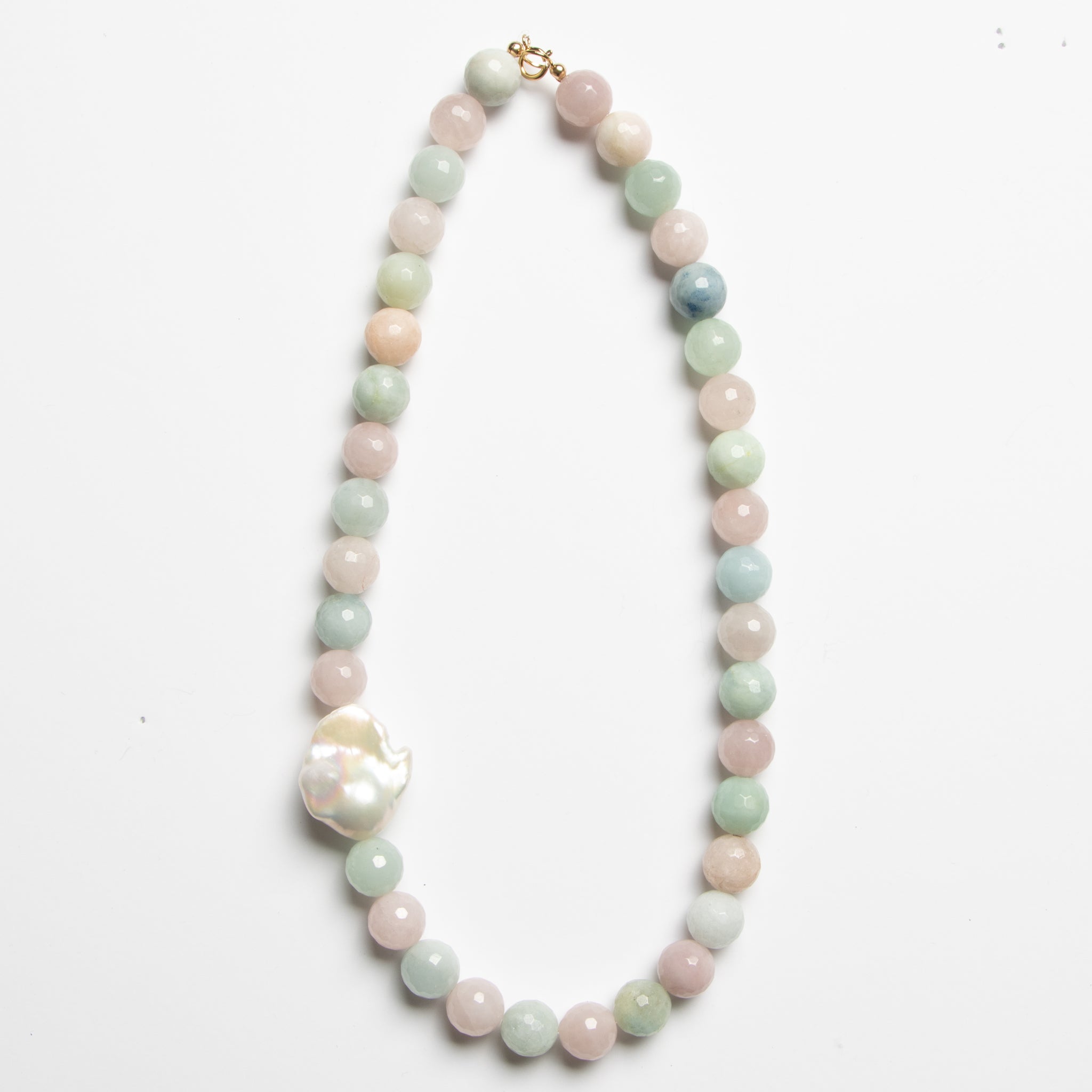 Sia Necklace - Morganite, Pearl & Gold
