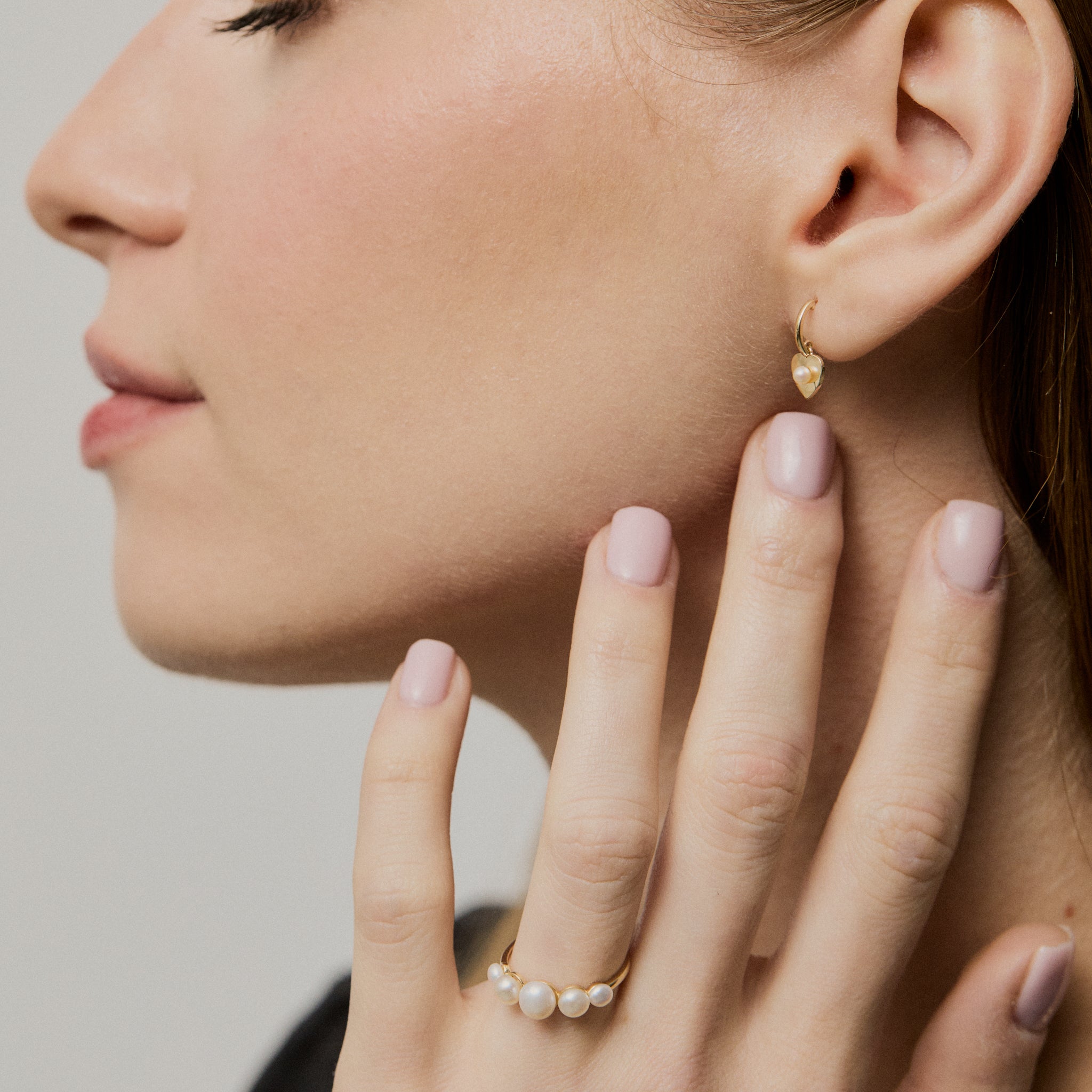 Cercei inima aur 14K perla