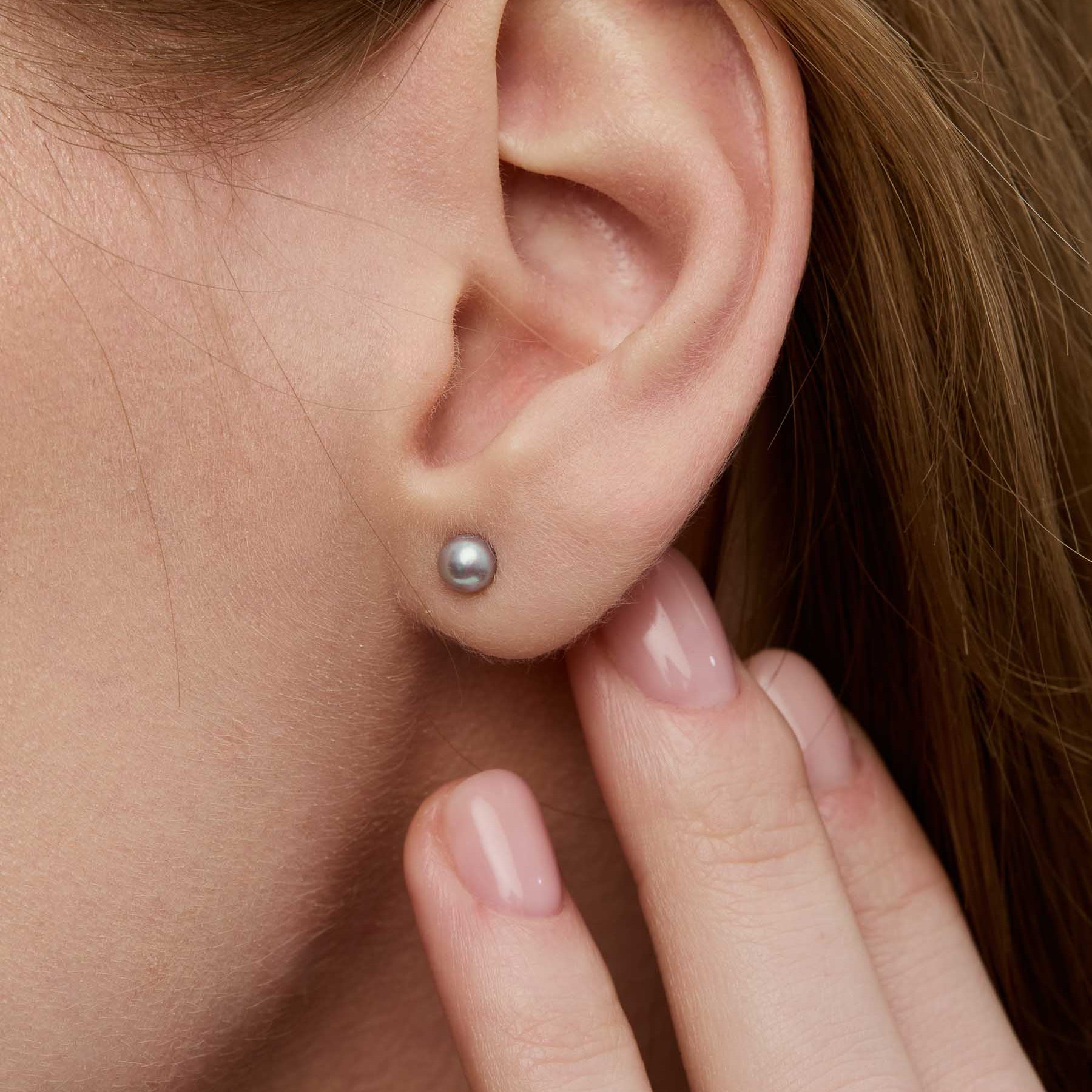 Tiny Earrings - Grey Pearls & Gold