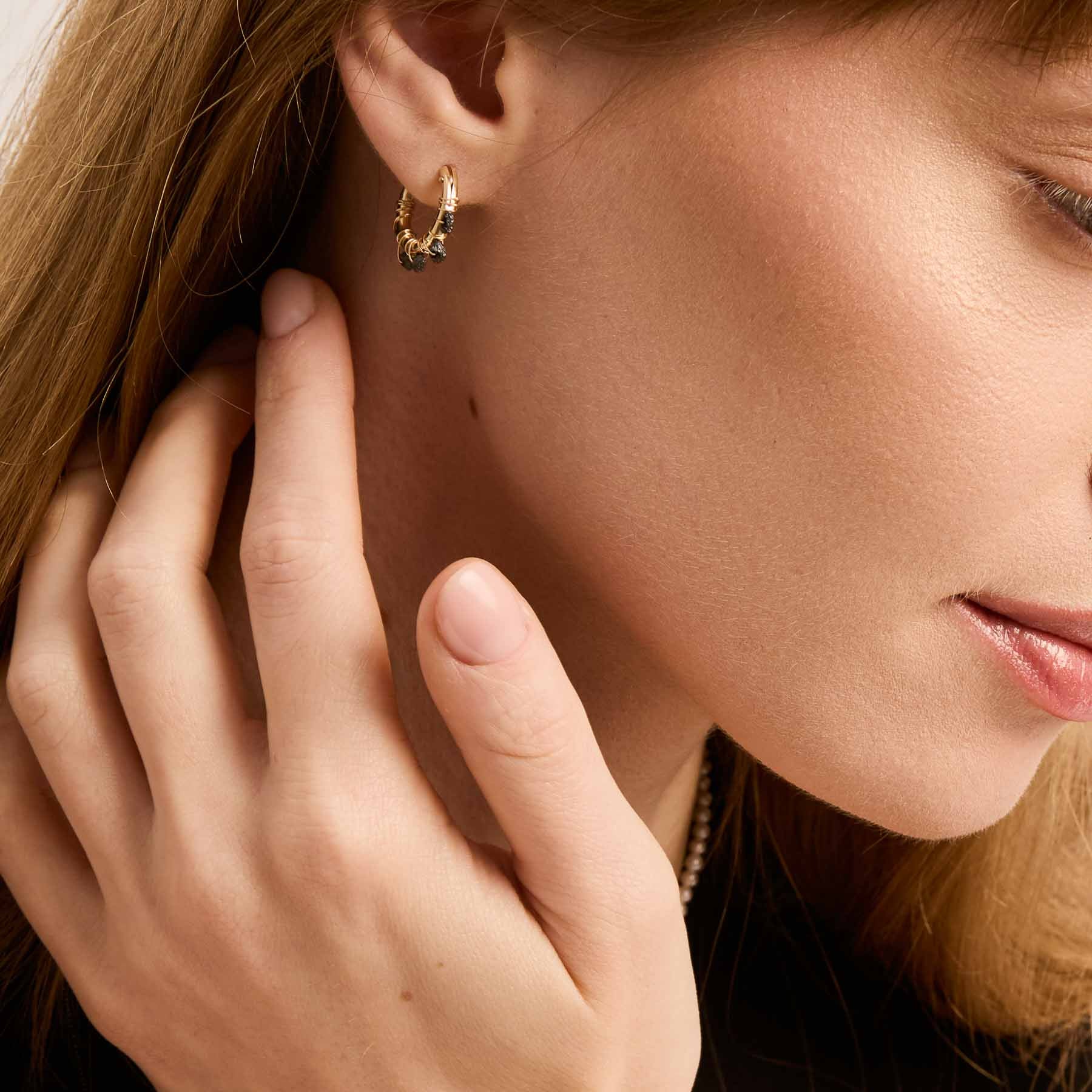 Estelle Earrings - Black Diamonds & Gold