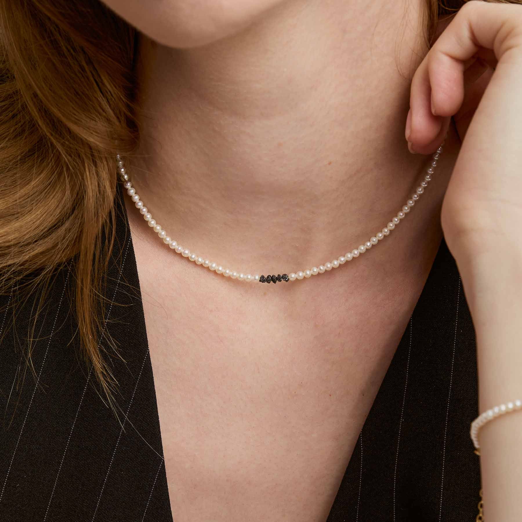 Colier „Sayuri" din Perle AAA, Diamante Brute cu Aur 14K