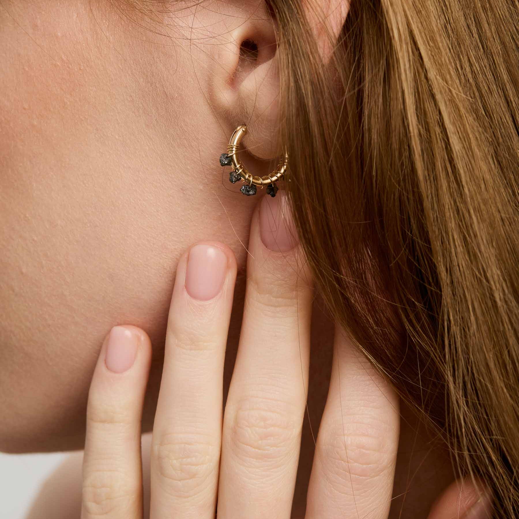 Estelle Earrings - Black Diamonds & Gold