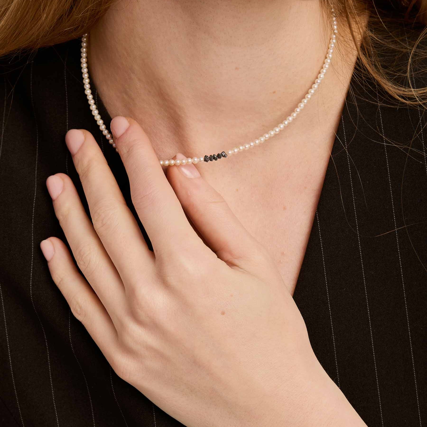 Colier „Sayuri" din Perle AAA, Diamante Brute cu Aur 14K