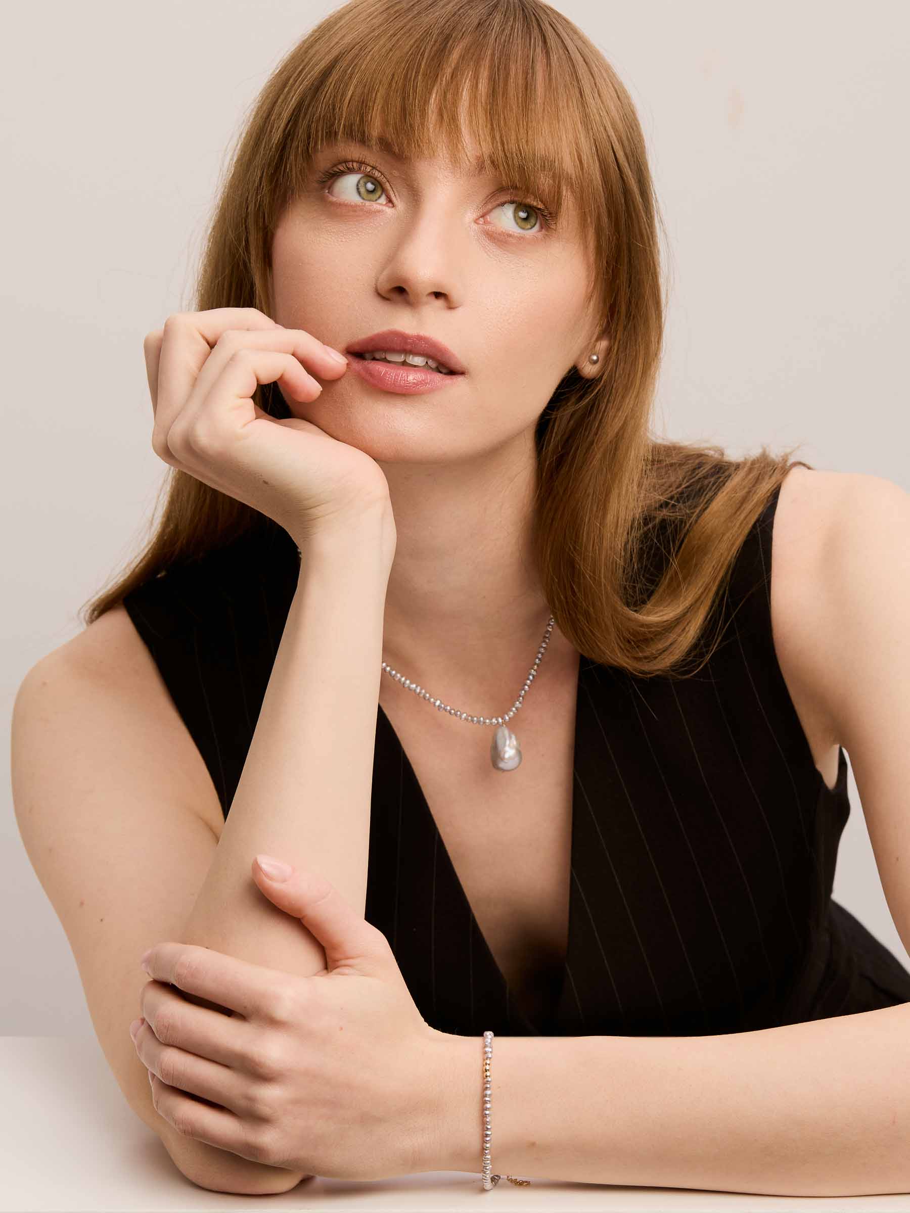 Button Earrings - Grey Pearls