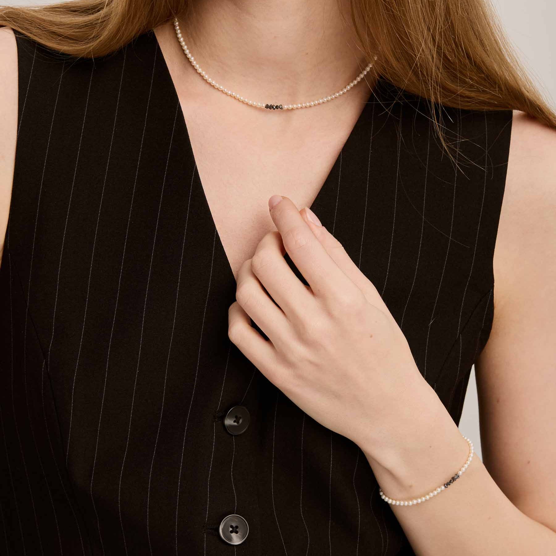 Colier „Sayuri" din Perle AAA, Diamante Brute cu Aur 14K