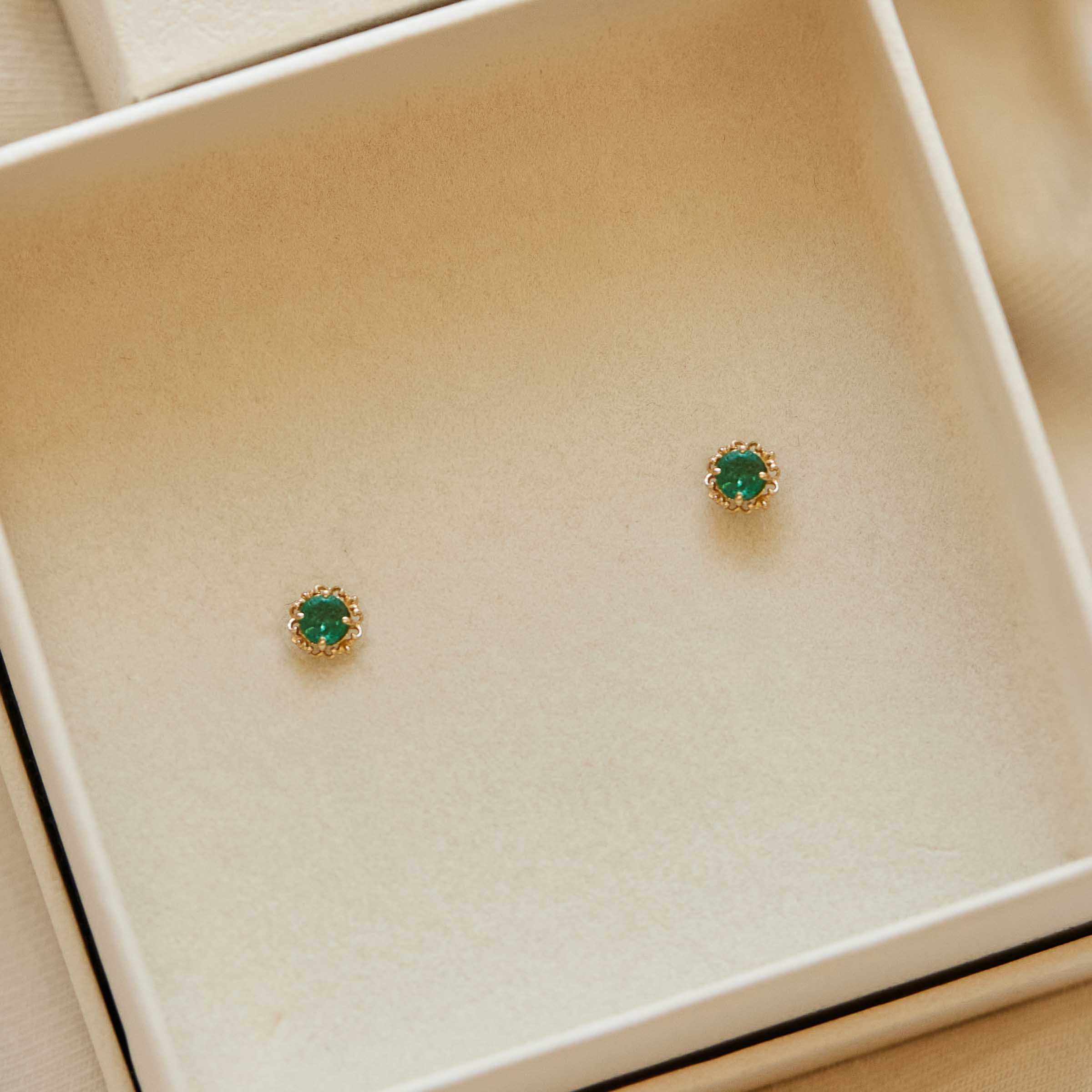 "Hana" 14K Gold Earrings with Natural Emerald