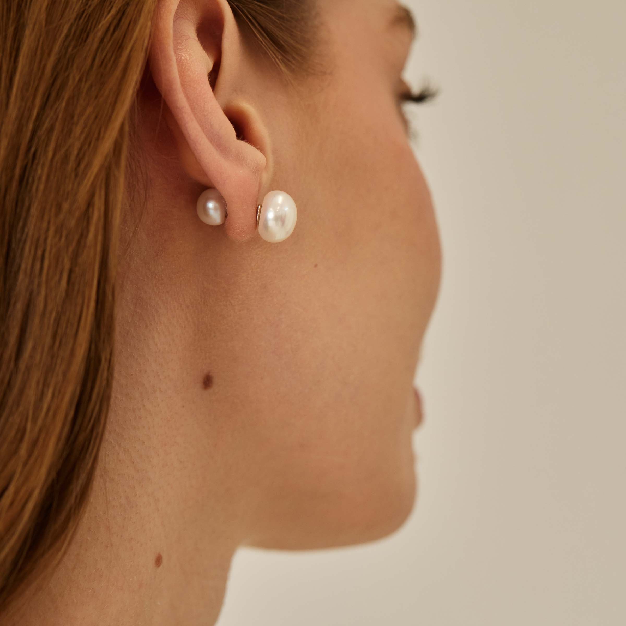 Cercei „Double Pearl" Argint 925 – Placaj Rodiu