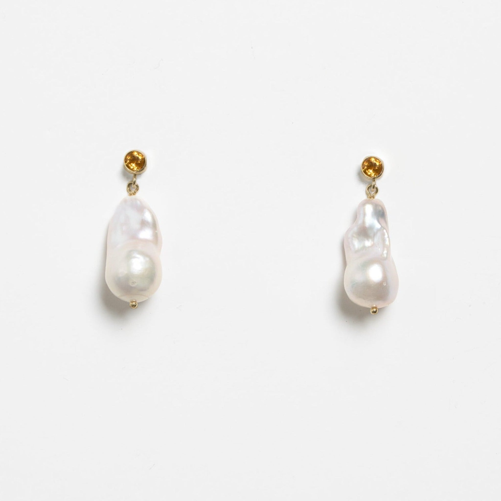 Citrine Earrings - Pearls & Gold