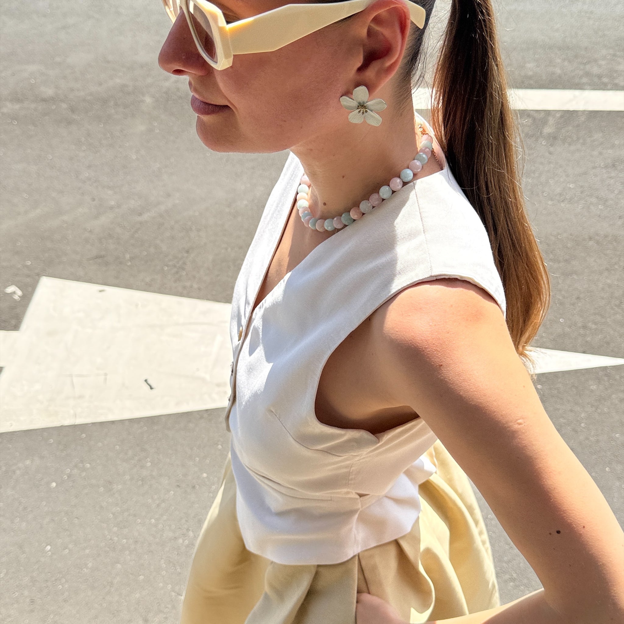 Sia Necklace - Morganite, Pearl & Gold