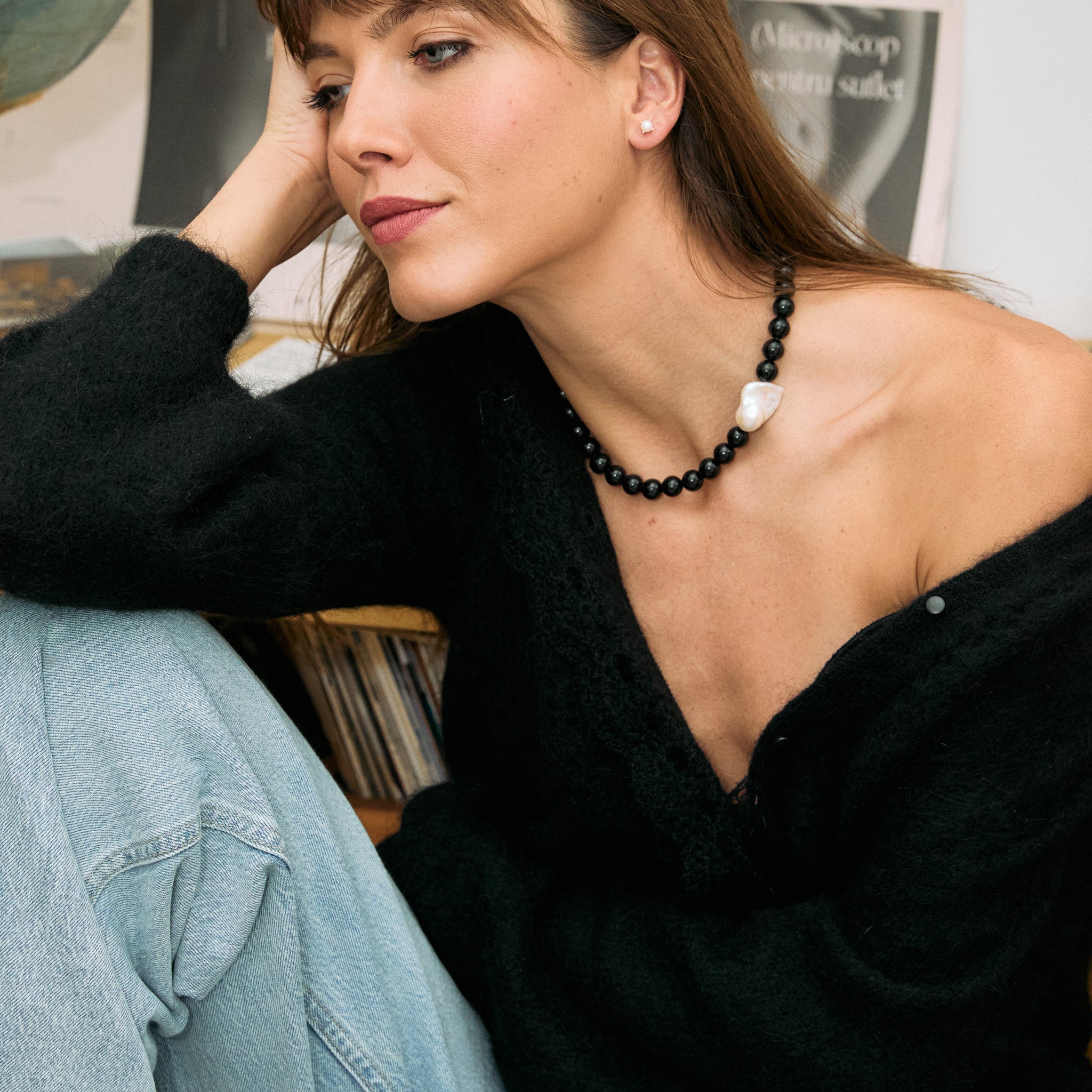 Atelier Devi Colier din onix natural, perla si aur