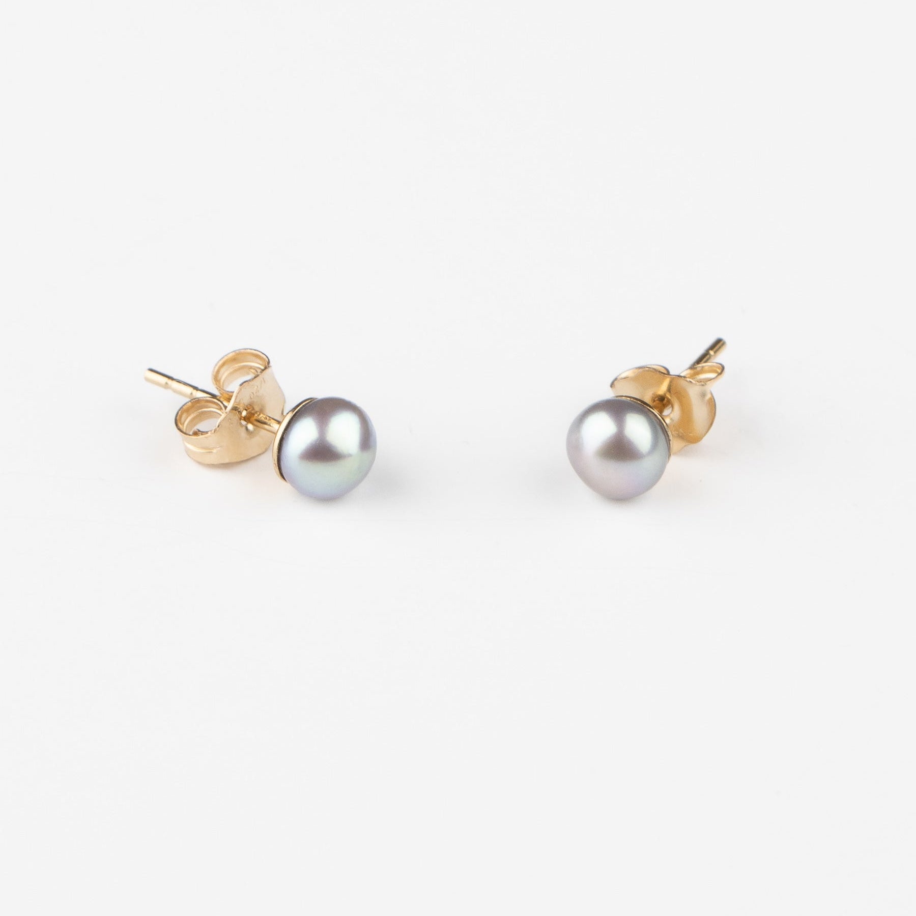 Tiny Earrings - Grey Pearls & Gold