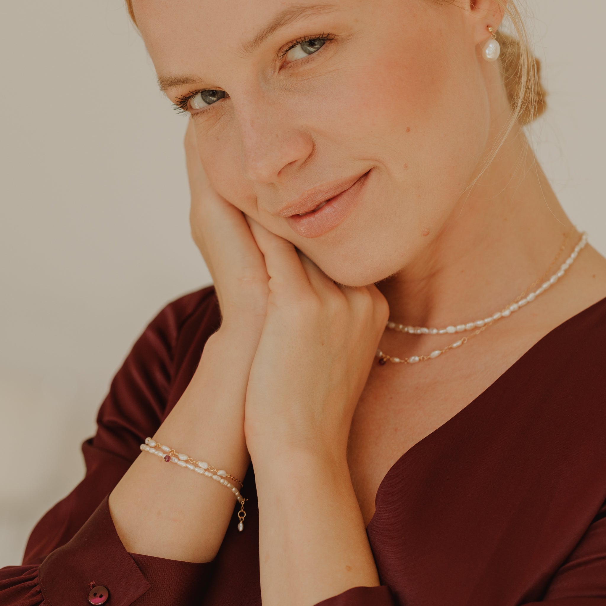 One Ruby Pearl Bracelet