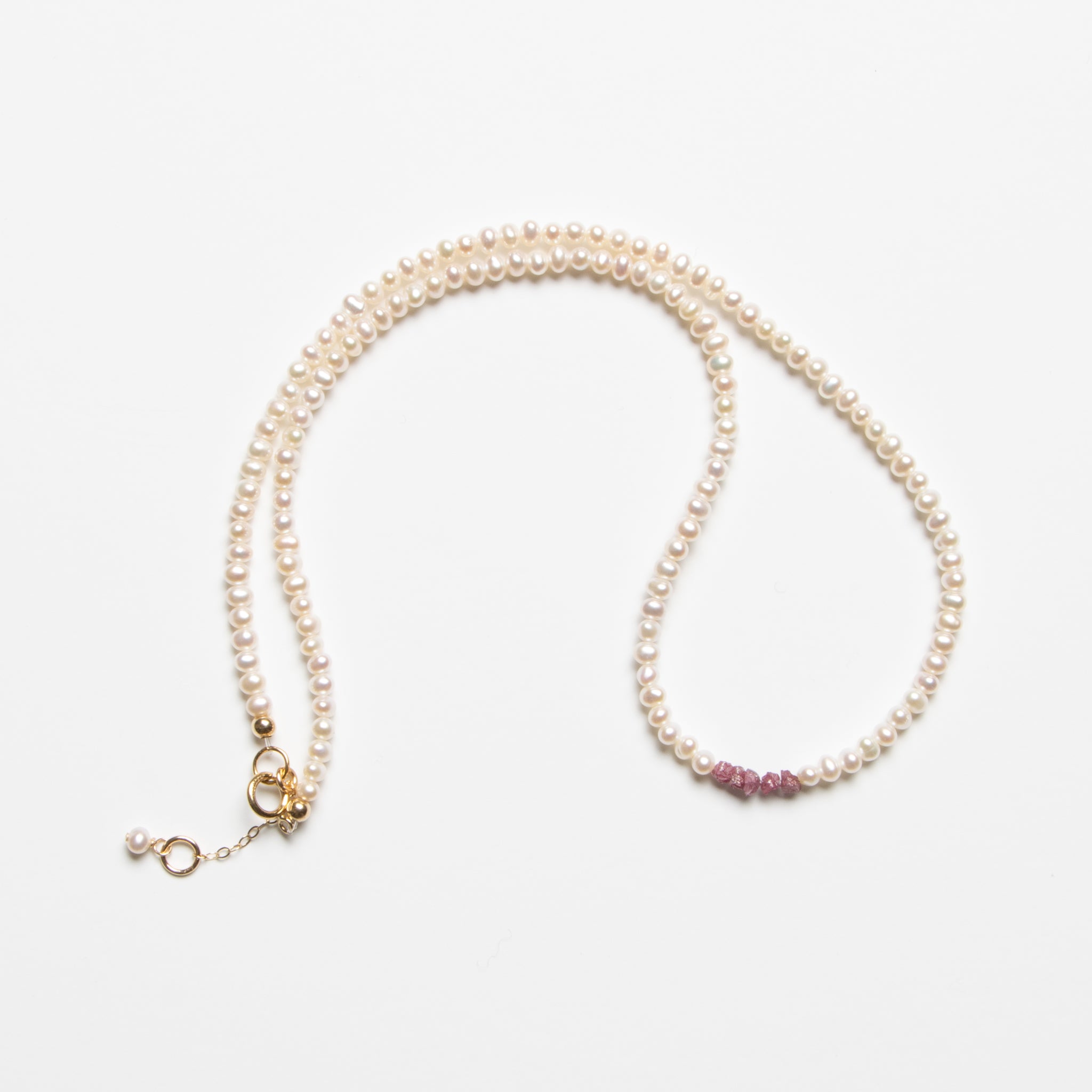 Pink Raw Diamonds & Small Pearls Necklace