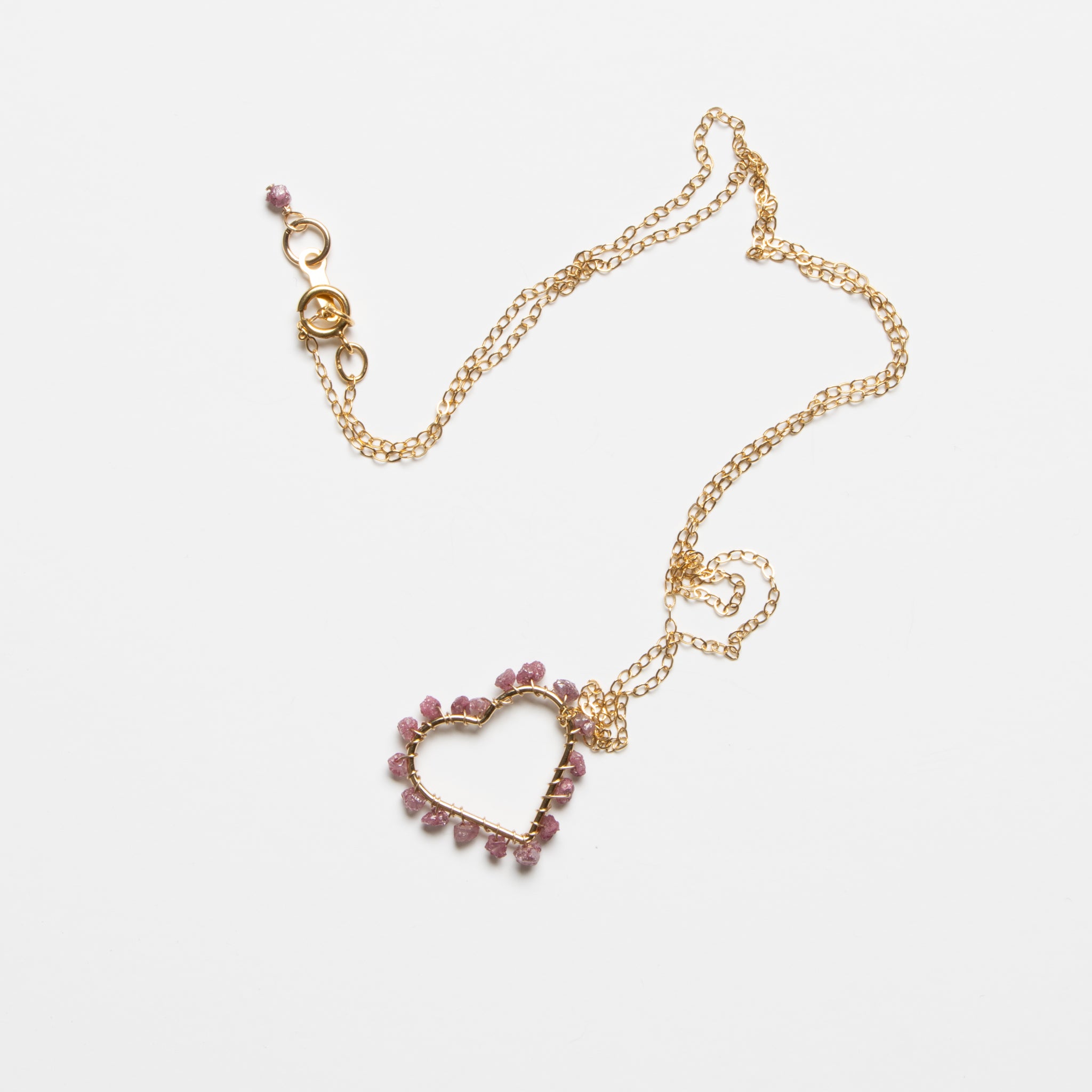 Pink Raw Diamond Heart Necklace