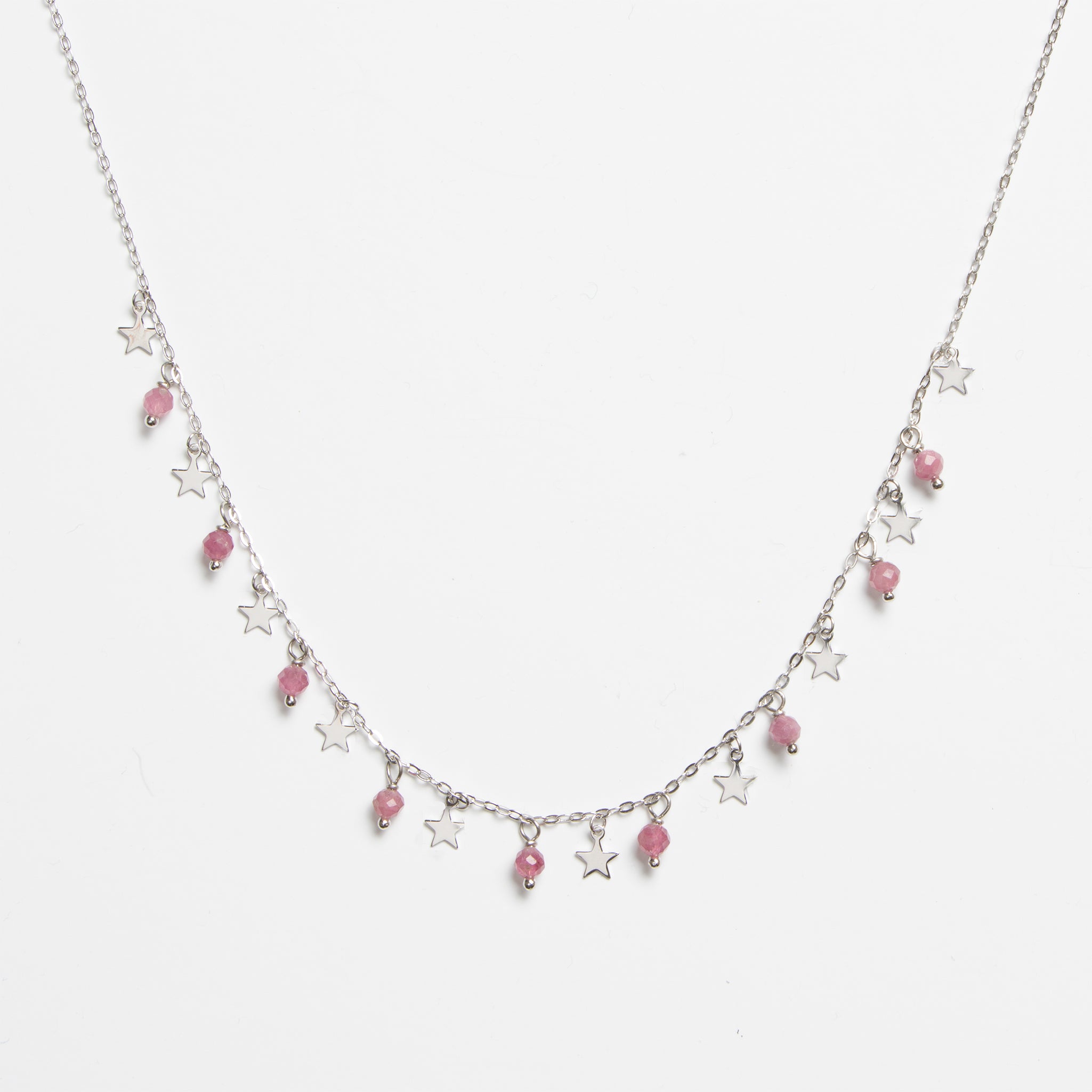 Stars & Rose Quartz Silver Necklace