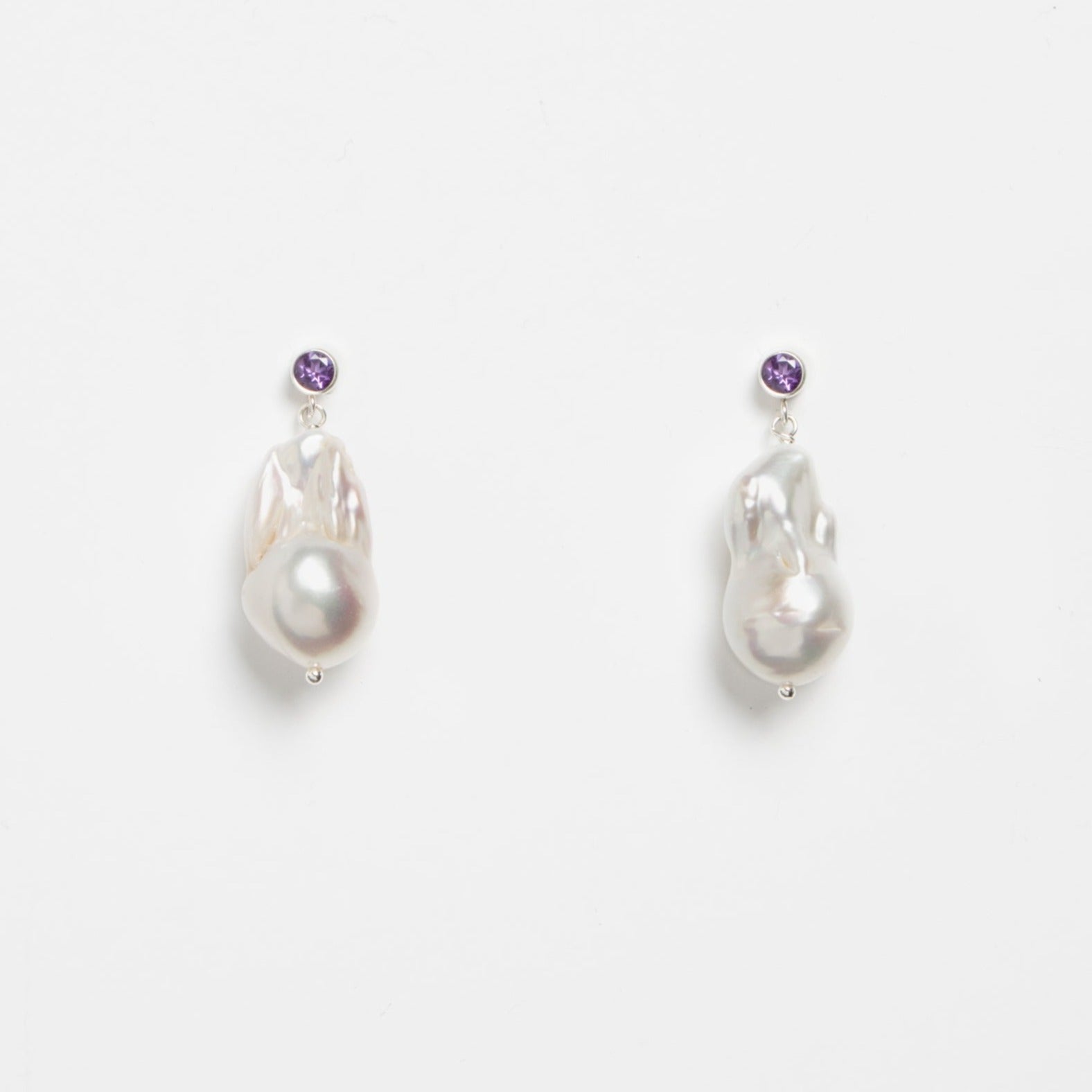 Amethyst &amp; Pearl Silver Earrings