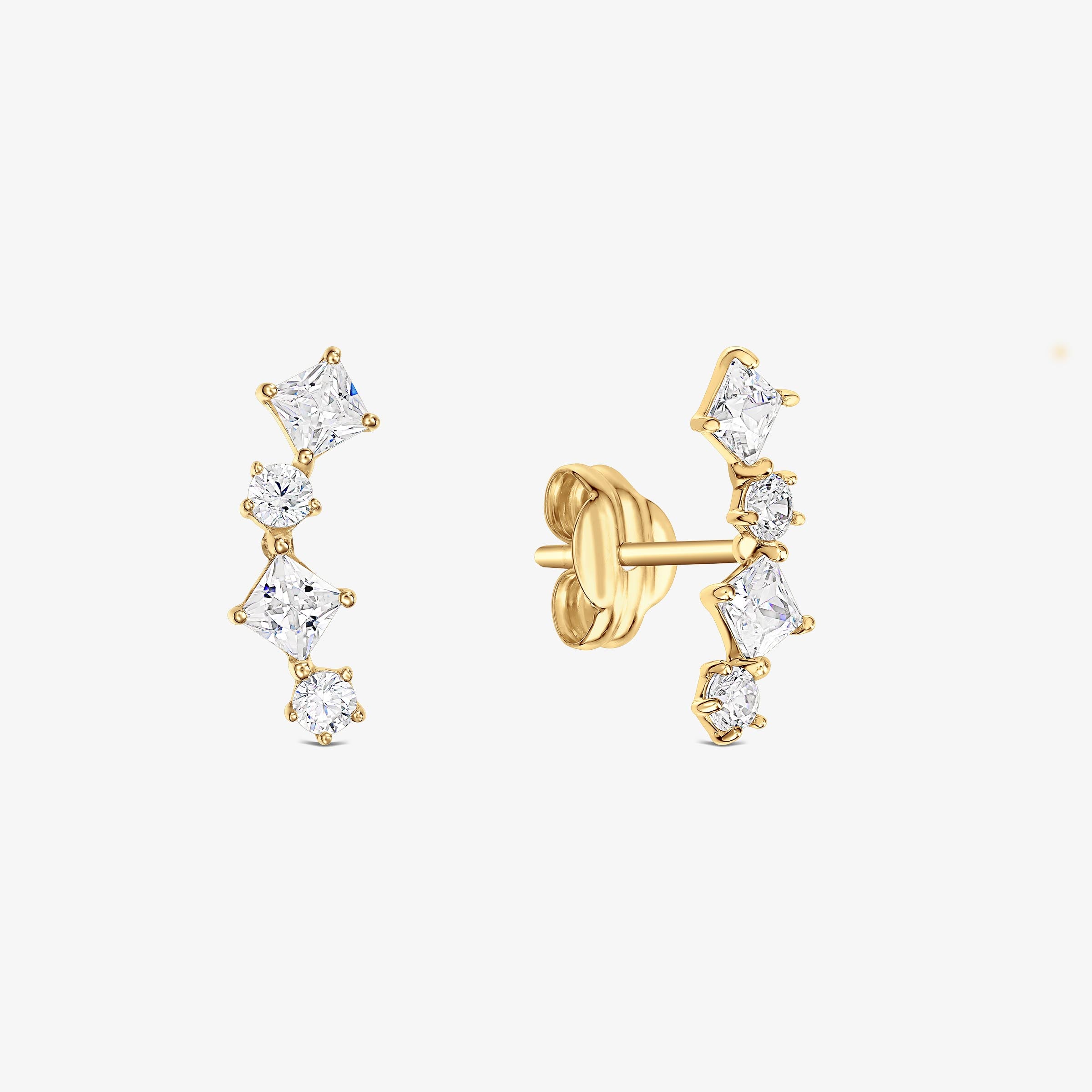 Cercei Stud „Daya” din Aur 14K cu Zirconiu • Design Alungit