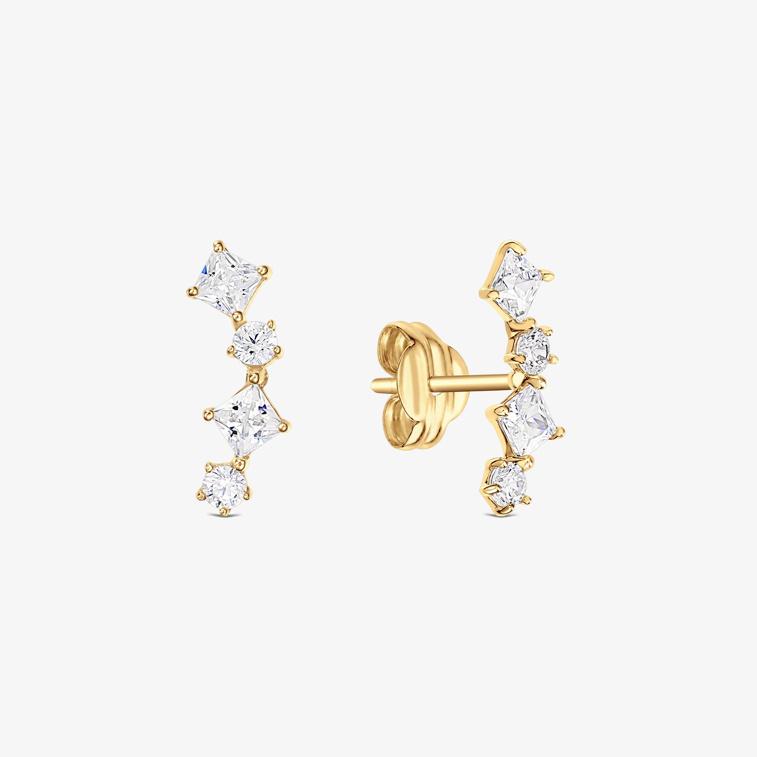 Cercei Stud „Daya” din Aur 14K cu Zirconiu • Design Alungit