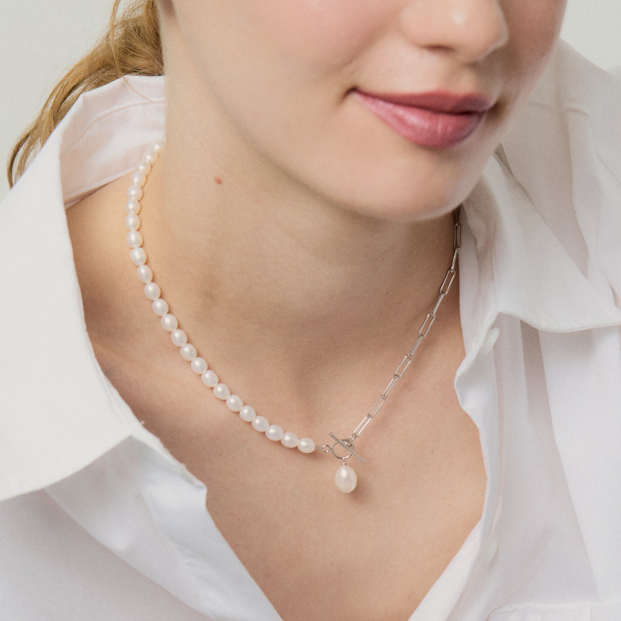 Doris Pearl Necklace Silver