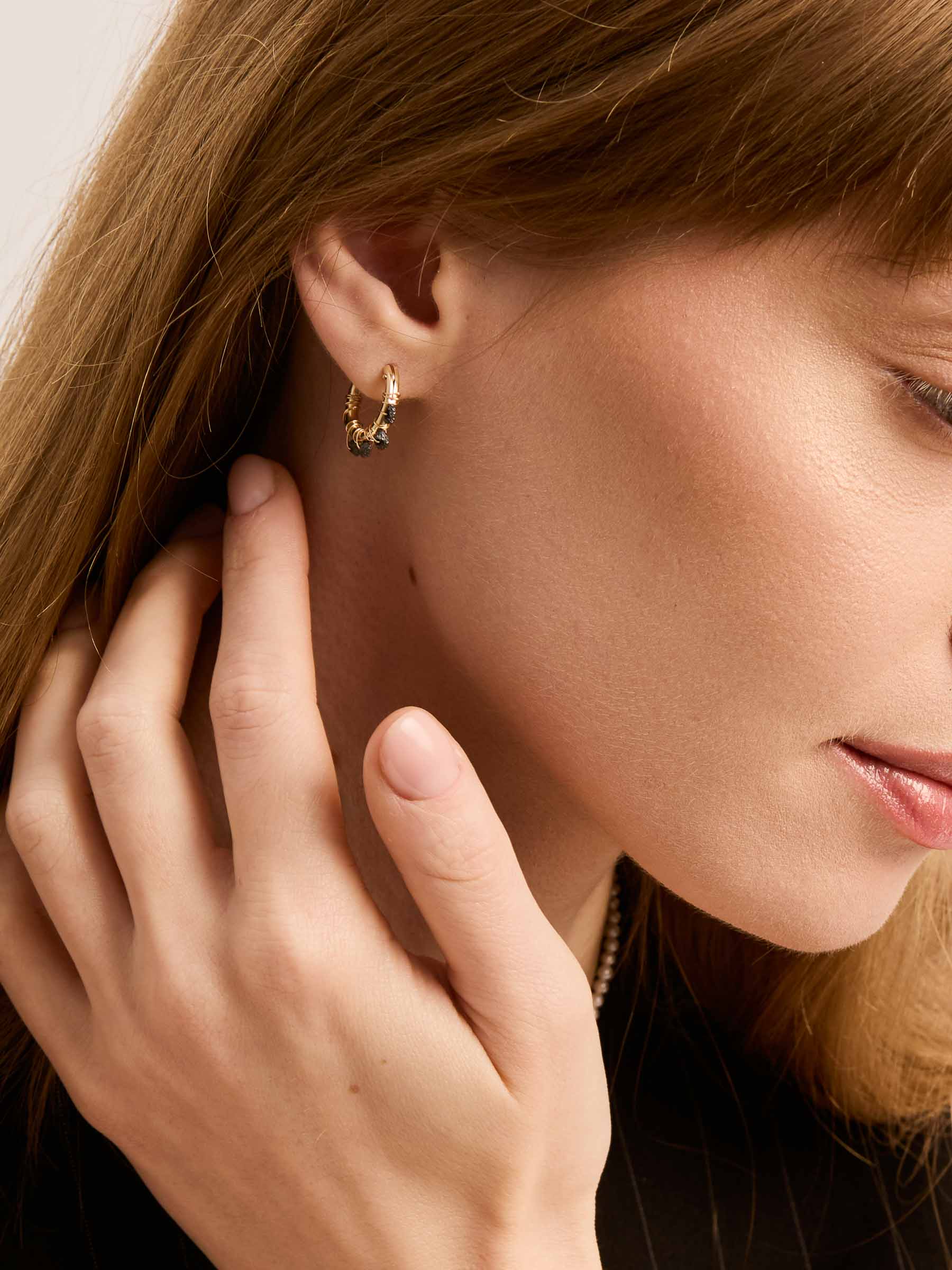 Estelle Earrings - Black Diamonds & Gold