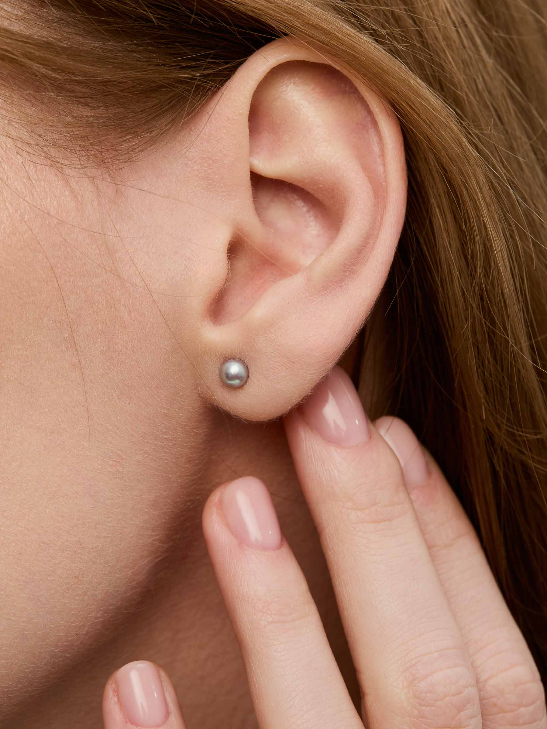 Button Earrings - Grey Pearls