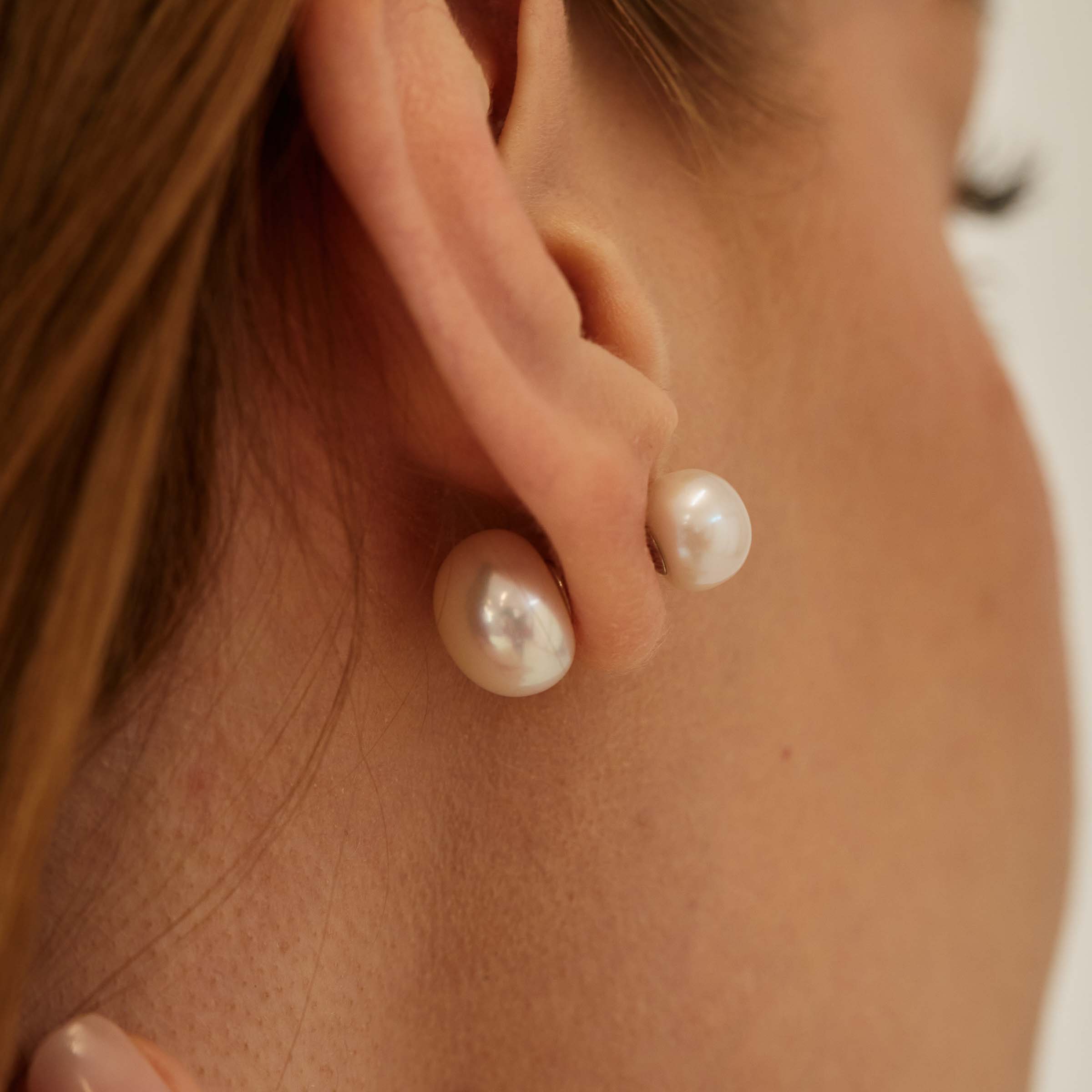 Cercei „Double Pearl" Argint 925 – Placaj Rodiu
