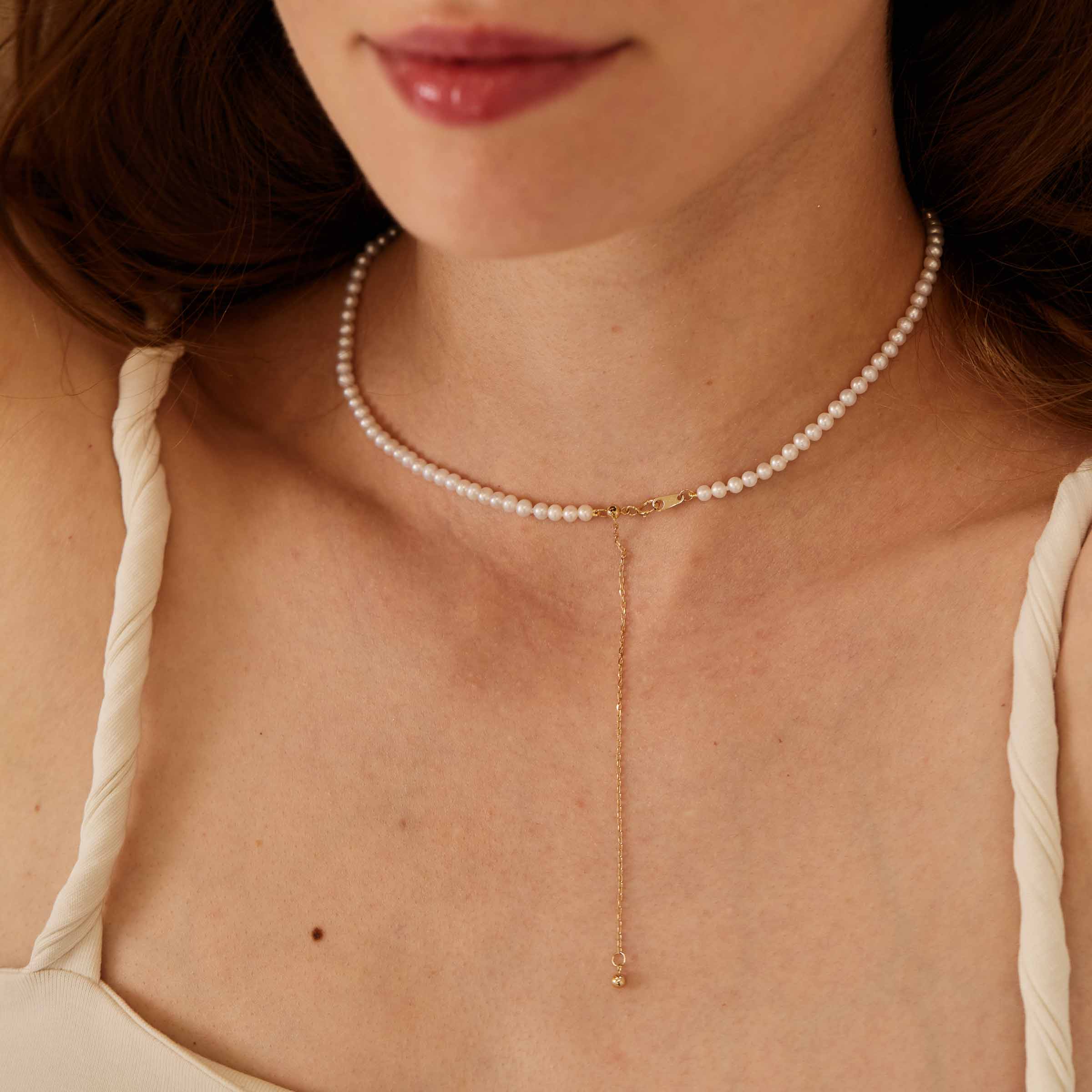 Colier ajustabil „Thea” din Perle Naturale AAA cu Aur 14K