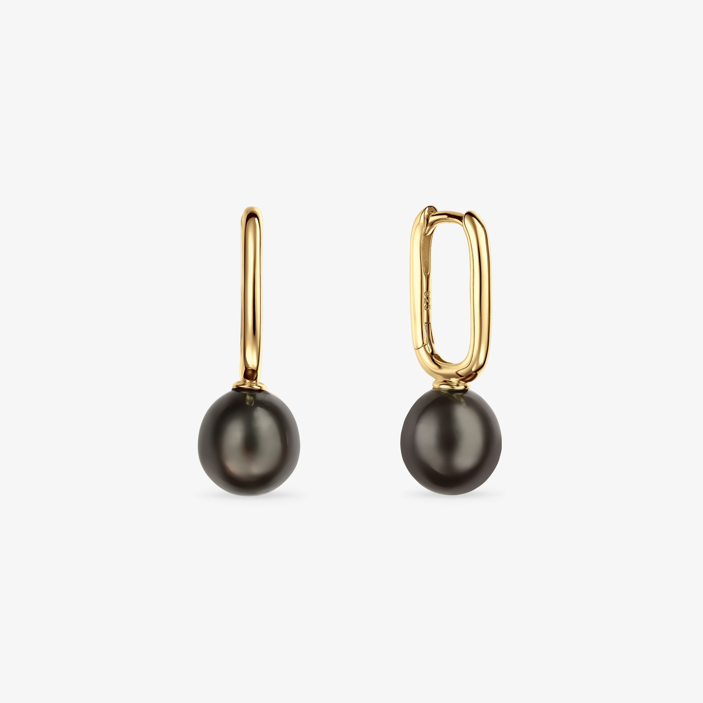 "Kira" Earrings Sterling Silver with Black Pearls and 2 Micron Gold