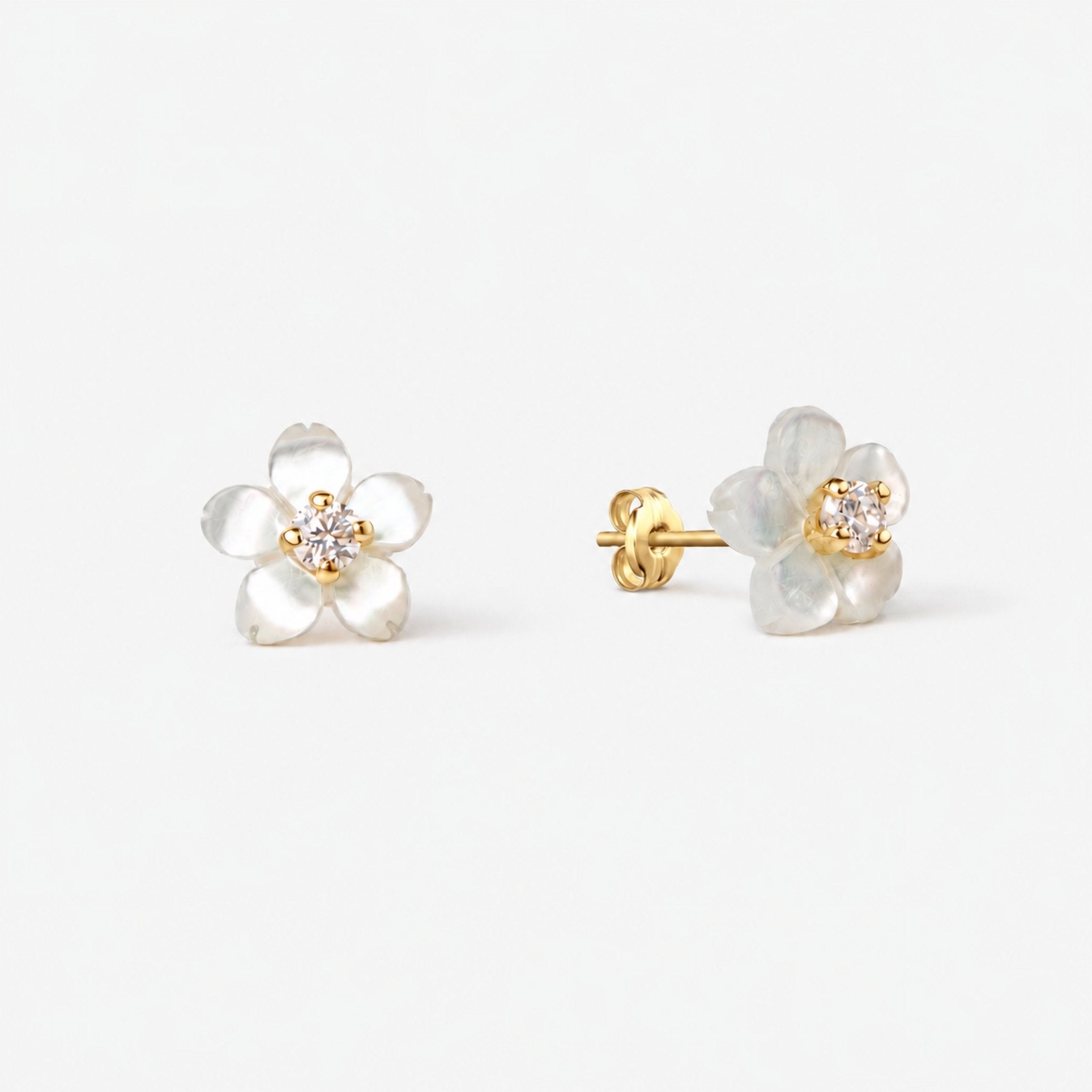 Hanasora S　20個 Cercei Aur 14K Floare cu Sidef și Zirconia – Sakura