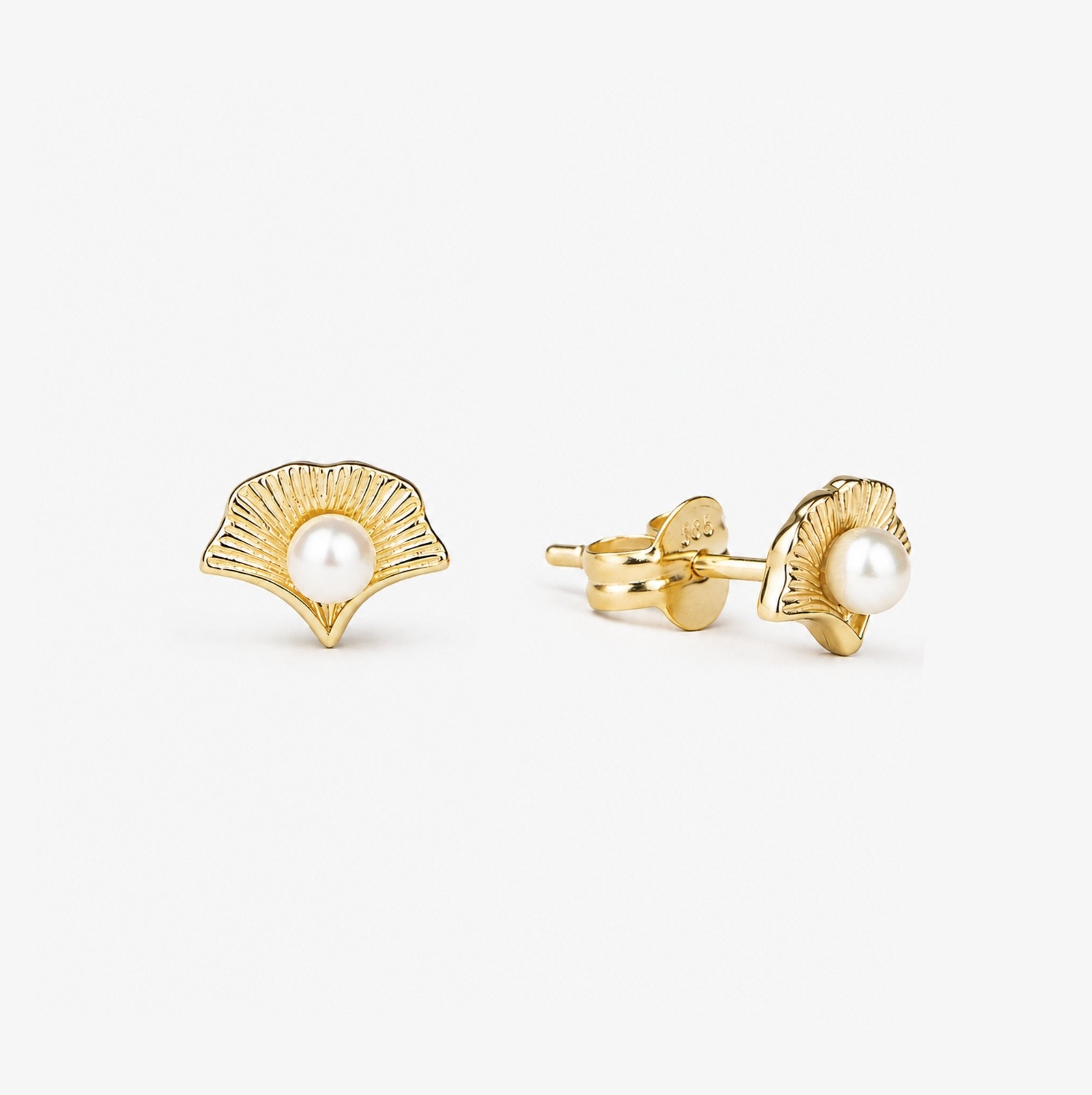 Cercei „Ginko” din Aur 14K cu Perle Naturale AAA 2 mm